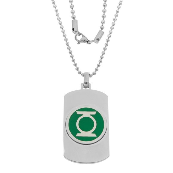 DC Comics Green Lantern Stainless Steel Dog Tag Pendant Green 22" Ball Chain - Picture 3 of 6